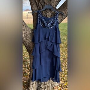 121. SLNY Navy Dress with Embellished Neckline